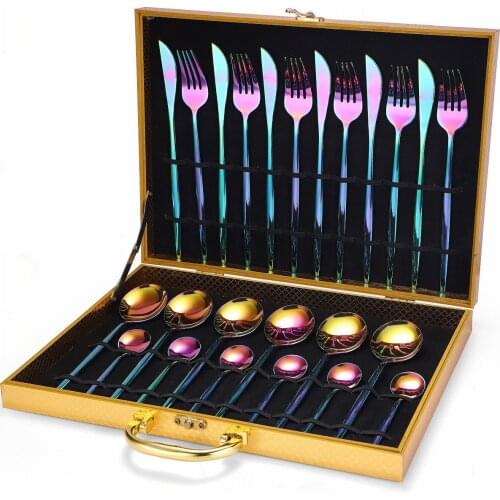 Full Tableware Stainless Steel Cutlery Complete Fork Spoon Knife Cutlery Dinner Set Gold Dinnerware Free Shipping Eco-Friendly