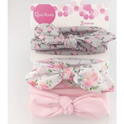 3pcs/lot Baby Girl Headband Cute Bunny Ear Bowknot Toddler Headwear Hair Band Cotton Fabric Baby Headwrap