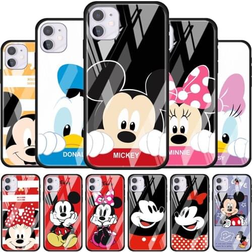 Cute couple Disney Mickey for Apple iPhone 12 Pro Max Mini 11 Pro XS Max X XR 6S 6 7 8 Plus Luxury Tempered Glass Phone Case