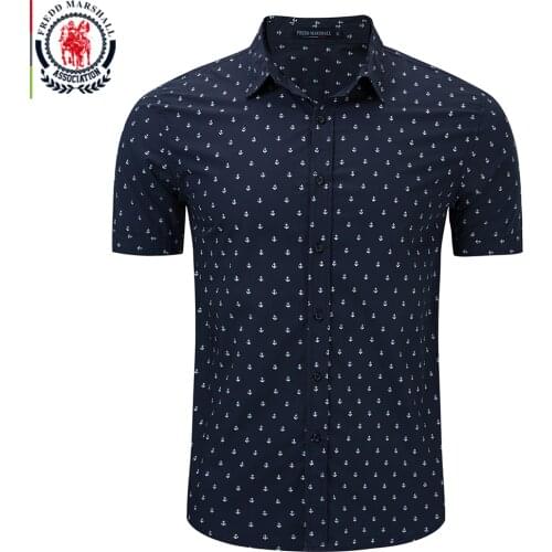 FREDD MARSHALL 2020 Summer New Fashion Printed Mens Shirt 100% Cotton Short Sleeve Slim Fit Casual Business Shirts Social 55907