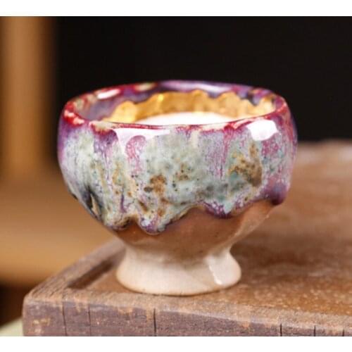 Hand Made Jianzhan Gift Tea Mug High Quality 24K Golden Ceramics Tea Cup Drinkware Crafts Kiln Large Pottery Bowl