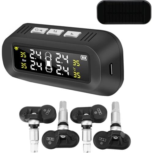 Solar TPMS 4 Internal Sensors Tyre Temperature Warning Alarm Kit Digital Display Car Tire Pressure Monitoring System