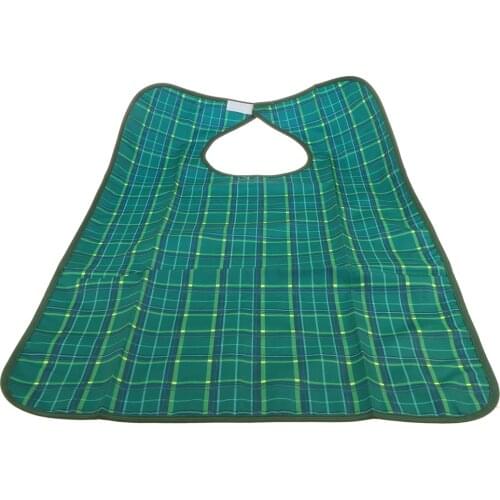 Waterproof Adult Bib Protector Disability Aid Clothes Apron Washable with Pocket Grid Style