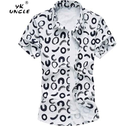 YK UNCLE Brand Mens Hawaiian Shirts Short Sleeve Ice Silk Cotton Shirts Men Summer Casual Beach Shirts Men Holiday Clothing 7XL