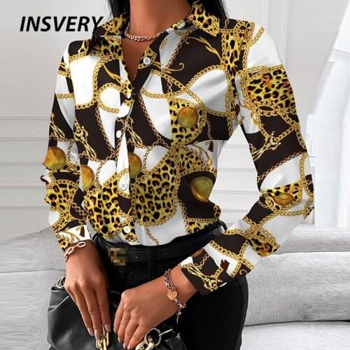 Women Vintage Print Blouse Shirt 2021 Autumn New Casual Long Sleeve Button Tops Lady Turn-Down Collar Fashion Woman Blouses 2021