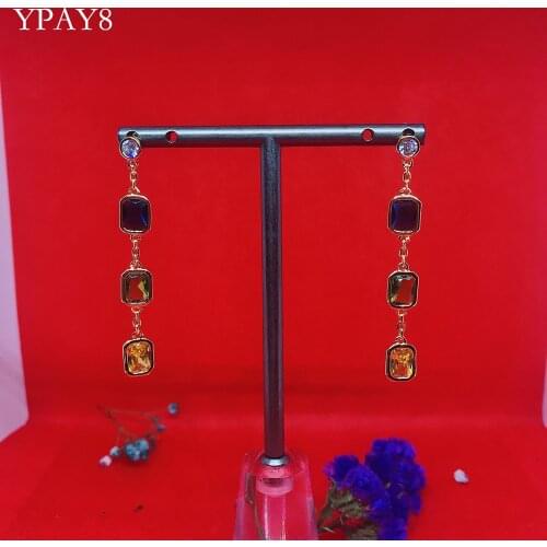 YPAY8 2019 Hot Luxury Fashion Ladies 925 Sterling Silver Top Quality Nails Letters crystal Wedding Party Tassel Earrings Jewelry