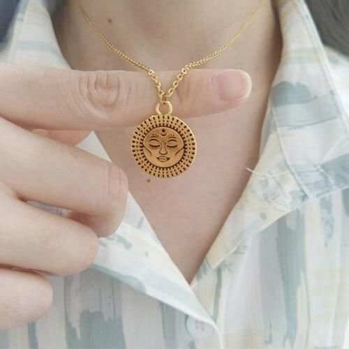 Tarot Sun Moon Necklace For Women Friends Aesthetic Stainless Steel Chain Unusual Pendant Necklace Gothic Punk Jewelry Gift 2021