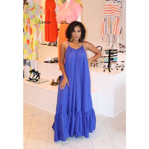 Women Camisole Oversized Fashion Casual Solid Maxi Dresses Strap Dress Pocket Loose Backless Big Swing Solid Floor-length Robe