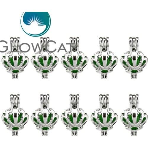 10x K598 Shell Flower Pearl Cage Jewelry Making Bead Cage Pendant Essential Oil Diffuser Aroma Locket For Oyster Pearl