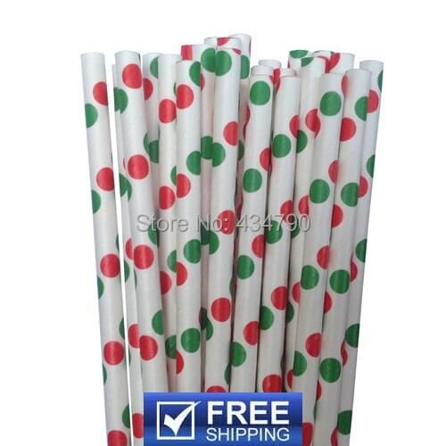 200pcs Christmas Green and Red Polka Dot Paper Straws,Cheap Multicolor Cake Pop Sticks,Colorful Party Supplies Decorations