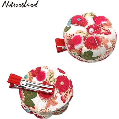 3 Colors Lovely Pumpkin Flower Shaped Pin Cushion with Clip Sewing Needle Pincushions for Needlework Sewing Tool Accessories