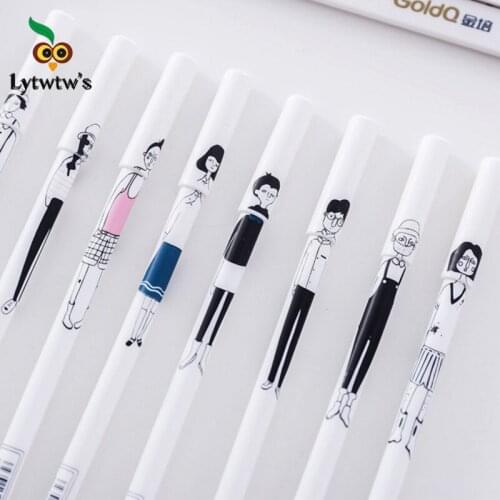 4 Piece Lytwtws Stationery Kawaii Cute Creative hand painted Characters Pen Handles School Supplies Office Gel Pens novel