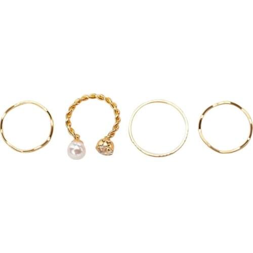 4PCS/SET Korean Bohemian Vintage Gold Crescent Geometric Joint Ring Set for Women Crystal Ring Set Party Jewelry Gift