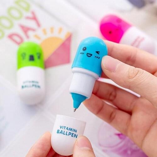 6Pcs Cute Scalable Ballpoint Pen Capsule Creative Kawaii Pill Cartoon Pen Children Write Draw Stationery School Office Supplies