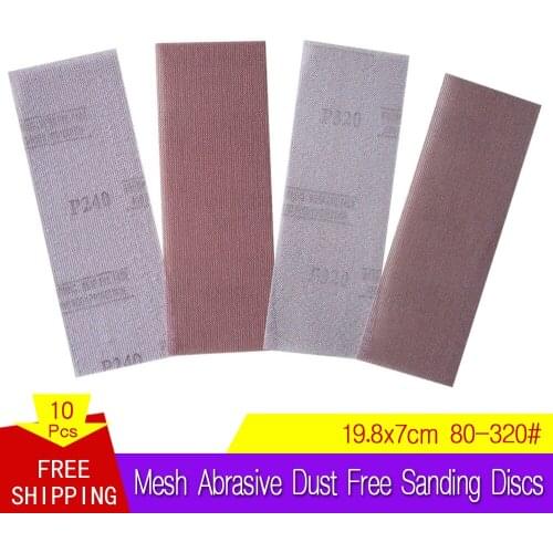 10Pcs Mesh Abrasive Dust Free Sanding Discs 198*70mm Anti-blocking Dry Grinding Sandpaper 80 to 320 Grit