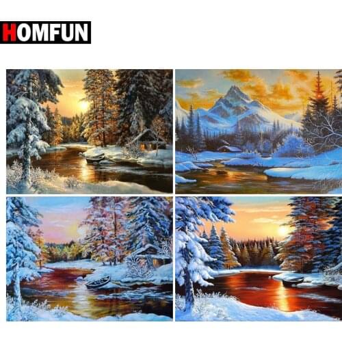 HOMFUN 3D Diamond Painting ‘’Winter forest lake" DIY Full Rhinestones Drill Cross-stitch Kits Square Round Diamond Embroidery