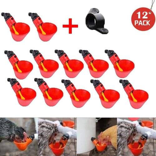 12pc Feed Automatic Bird Coop Poultry Chicken Fowl Drinker Water Drinking Cups Livestock Feeding Watering Supplies Poultry Tools