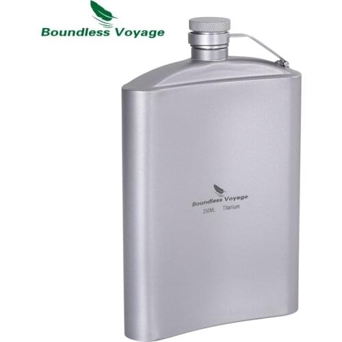 Boundless Voyage 250ml Titanium Hip Flask with Funnel Mini Cup Camping Picnic Sport Pocket Water Bottle Whiskey Flagon Wine Pot
