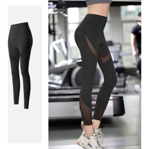 Elastic High Waist Mesh Black Gray Purple Blue Fitness Yoga Pants for Women Push Up Breathable Sports Running Workout Trousers
