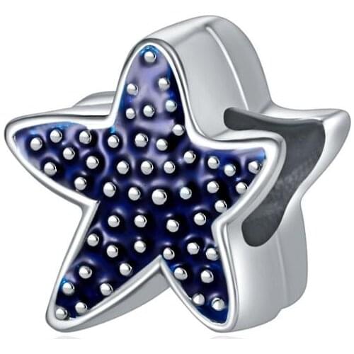 5PCS Fit Original DIY Bracelet Femme New Summer Ocean Charm Blue Enamel Starfish Big Hole Beads For Women Men Pulseira