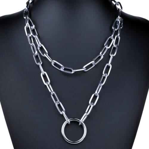 Lover Punk Double Chain Necklaces Women Men Choker Lock Pendant Necklace Emo Gothic Grunge Jewelry Sweater Friendship Gifts