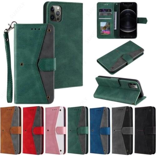 Splicing PU Leather Wallet Flip Case Cover For iPhone 12 mini 11 Pro Max XS MAX XS XR X 8 7 6 6s Plus Shockproof Card Slots Case
