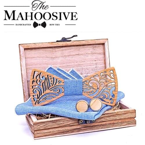 Cut Out Wooden Bow Ties for Men ties Wood Bowtie Handmade Butterfly Wood Bow Tie Gravata gift Cufflink handkerchief Set