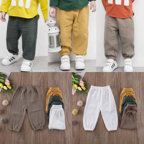 Toddler Infant Child Baby Girls Boy Pants Wrinkled Cotton Vintage Bloomers Trousers Legging Solid Pants 6M-4T