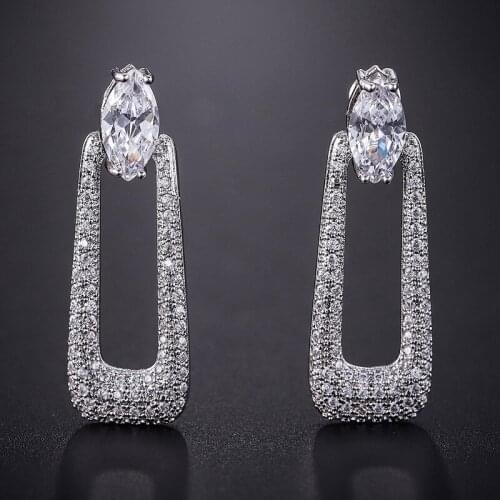 EYER Luxury Geometric New Dangle Drop Big Earrings for Women Micro Paved Cubic Zircon Brass Prom Party Dating Jewelry