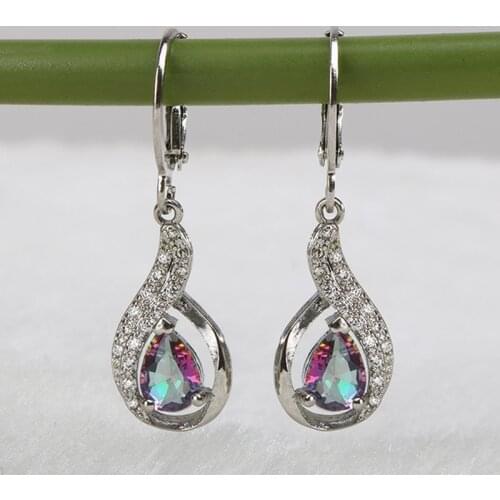 Huitan Water Drop Shape Women Drop Earring Elegant Lady Wedding Accessories with Pear Multi Color CZ Stone New Trendy Jewelry