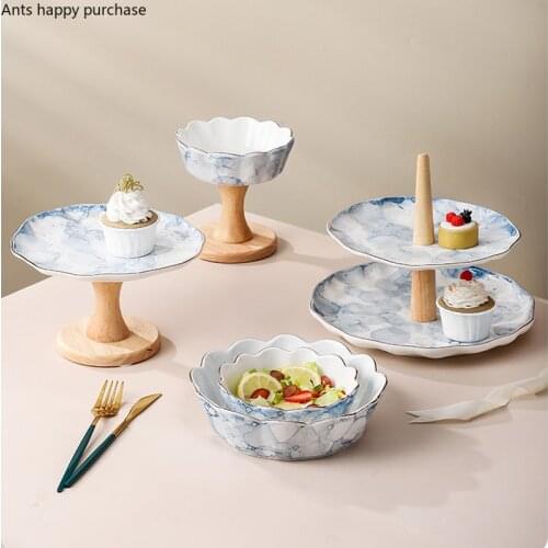 Ceramic Plate Dinner Plate Fruit Salad Bowl 2 Layer Cake Stand Tall Feet Cake Pan Display Stand Dessert Bowl Decorative Plates