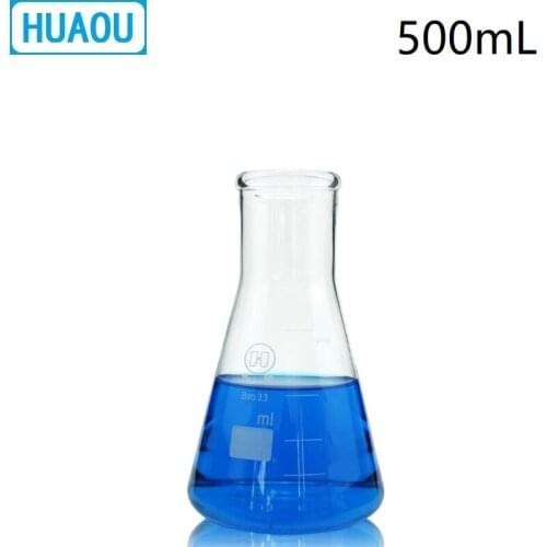 HUAOU 500mL Erlenmeyer Flask Wide Neck with Silicone Plug Stopper Graduation Boro 3.3 Glass Conical Triangle Lab Equipment