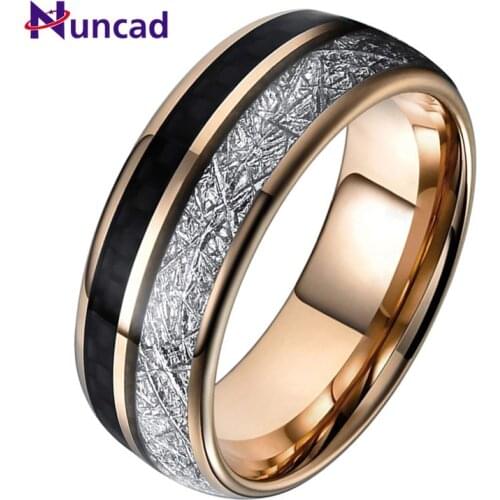 Tungsten Steel Ring Double-slot Rose Gold Set Black Carbon Fiber Anti-stone Mens Ring AAA Quality