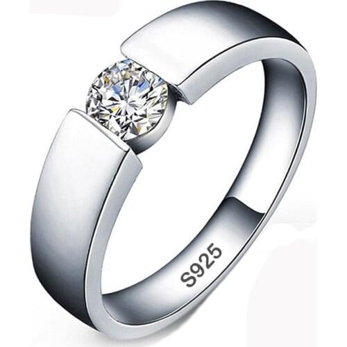 Solitaire male ring 925 Sterling silver AAAAA cz stone Luxury Engagement Wedding Band Rings for men Statement Party Fine Jewelry