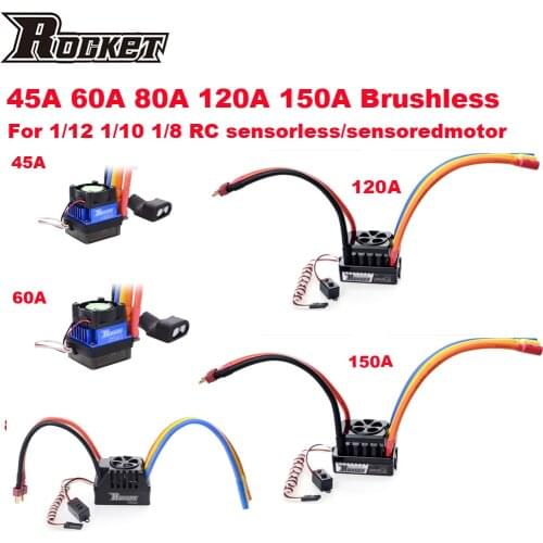 SURPASS HOBBY Rocket ESC 45A 60A 80A 120A 150A Brushless Electric Speed Controller Waterproof for 1/10 1/8 1/5 RC Motor Car