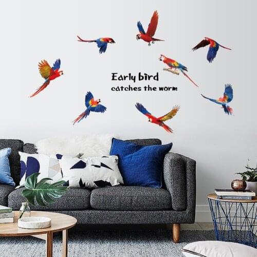 Colorful Parrot Flying Bird Wall Stickers for Living Room Bedroom Childrens Room TV Background Decorative Sticker Home Decor