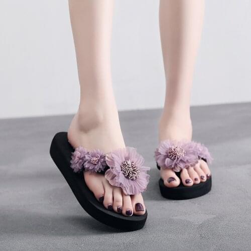Summer Kids Girl Casual Flip-flops Ladies Sandals Flowers Slope Non-slip Clip Toe Outdoor Slippers Wear-resistant Beach Shoes