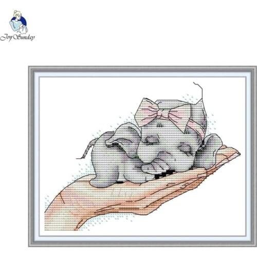 Cute little elephant animal pattern cross stitch kit 11CT14CT count printed fabric embroidery DIY needlework set home decoration