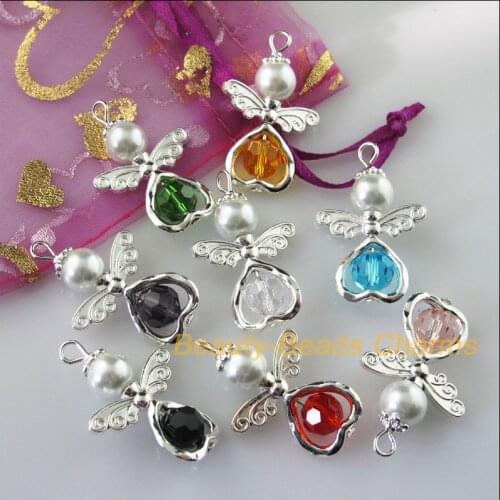 Fashion 8 New Charms Dancing Mixed Angel Pendants Silver Plated Wings Heart 21.5x33mm