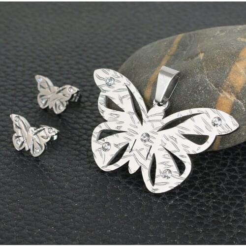 Fashion Stainless Steel Jewelry Sets For Kids & Women Silver Color Pendants And Earrings SRYZ022