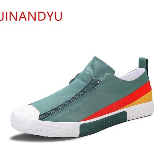 Dual Zippers Shoe Men Canvas Boat Shoes Breathable Mens Vulcanize Shoes Espadrilles Sneakers Man Flats Loafers Black Khaki