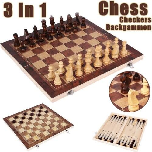 4 size 3 IN 1 Wooden International Chess Set Wooden Chess Board Games Checkers Puzzle Game Engaged Birthday Gift for Kids