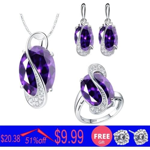 Natural Purple Amethyst Bridal Jewelry Set for Women Earrings Ring Necklace Pendant Buy 1 Get 1 Free Gift