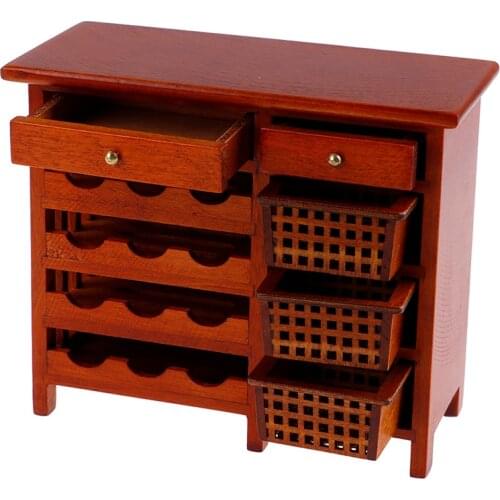 New 1:12 dollhouse simulation model mini mahogany wine cabinetfurniture display kitchen Wooden Box Miniature Kitchen Accessories