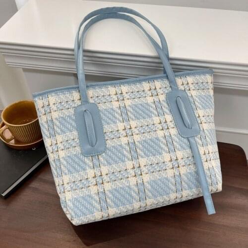 2021 New plaid Fashion Canvas Tote Bag Large Capacity Simple Foreign Style Big Brand Shoulder Bag Shopper Womens Bag