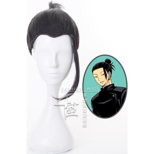 Anime Jujutsu Kaisen Cosplay Wig Suguru Geto Kenjaku Black Hair Cosplay Wig Free Wig Cap Synthetic Party Props Men Accessories