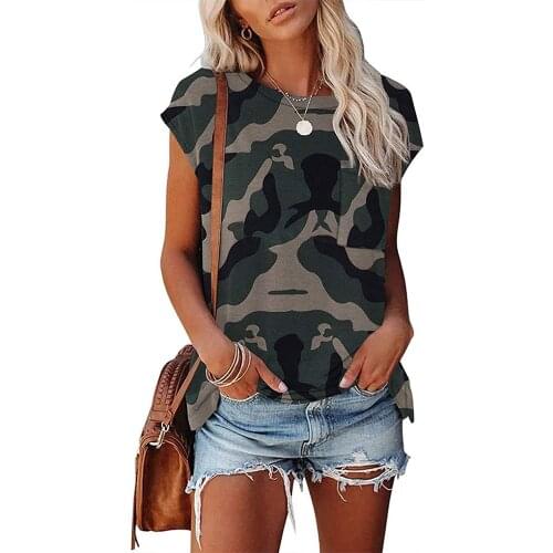 Camouflage Print Women T-shirt With Pocket Cotton Short Sleeve T Shirt Femme Harajuku Loose Casual Tops For Women Summer
