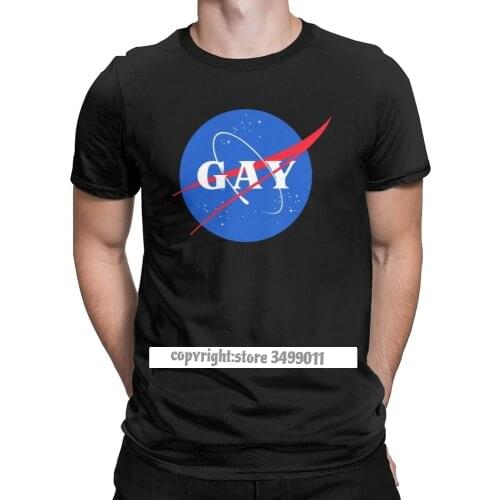 Gay Pride Logo Vintage Tops T Shirt Men Space Gay Queer LGBT Fitness Clothes Design Tee Shirt Cotton Crewneck T-Shirt