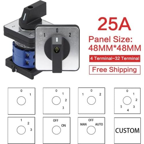YMW26-25 Cam Switch ON-OFF 2/3/4/5/6/7/8 Positions 25A DIY Rotary Changeover 4/8/32/48 Terminals Screws Silver Contact LW26 LW28