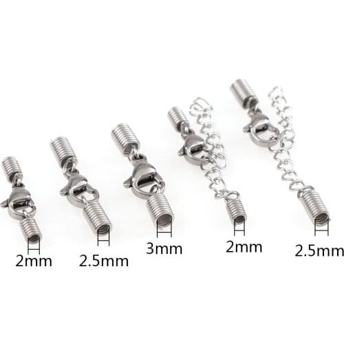 5pc Stainless Steel Clasps Hooks Cords End Caps With Lobster Claw For Jewelry Making Bracelet Necklace DIY Jewelry Findings